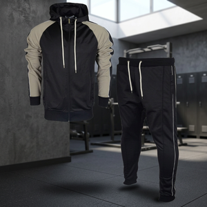 Ensemble de survêtement à capuche zippé colorblock pour homme, en molleton décontracté, avec logo personnalisé, pour l'hiver et les activités de plein air - Product Image 3