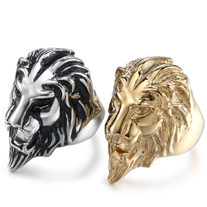 Ouro aço inoxidável leão cabeça anel para homens - Product Image 2