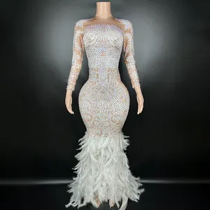 Novance Y1001-C Christmas Dress Up Kleidung 2023 White Feather Evening Wear Stoff Langes Kleid Abendkleid Elegant Sexy Für Party