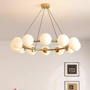 Lustre circulaire de luxe en fer et verre, 12 lumières, avec globes en verre laiteux, <span class=keywords><strong>suspension</strong></span> pour hôtel, villa, salon, salle à manger, décoration intérieure - Product Image 5