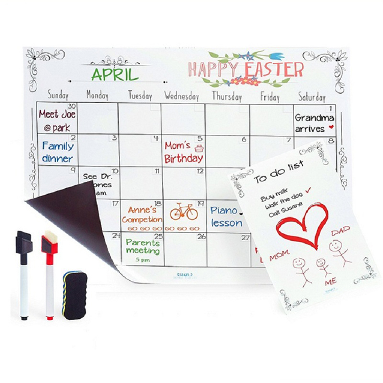 Dry Erase Fridge Daily Weekly Custom Black Whiteboard Calendar Magnetic Planner, Magnetic Board