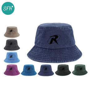 Chapeau Bob en Coton Délavé Style Vintage avec Broderie Personnalisée du Logo R, Couleur Unie, Large Bord, Protection Solaire Extérieure, Casquette de Pêcheur Ajustable Unisexe - Product Image 1