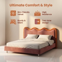 Tête de lit en tissu ondulé de luxe léger, cadre en chêne moderne, hauteur réglable, lit double, mobilier de chambre à coucher et d'hôtel Elande