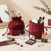 Sac de Maquillage en Gros en PU et Velours, Pochette Organisateur Personnalisable avec Logo, Sac Cadeau à Fond Rond pour Bijoux avec Cordon de Serrage