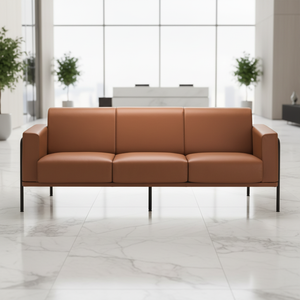 Sofá de Oficina de Dos Plazas de Diseño Moderno Matis, Tapizado en Cuero, con Cojines Extraíbles, Estructura Metálica con Tuberías Visibles, Comercial - Product Image 3