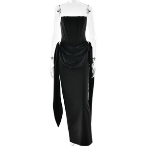 Robe de soirée longue sans bretelles style européen et américain, taille naturelle, dos nu, pour banquets - Product Image 5