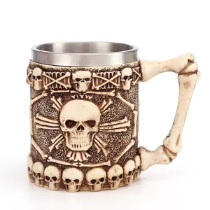 Caneca de aço inoxidável 3d para personalização, crânio viking, resina de dragão,