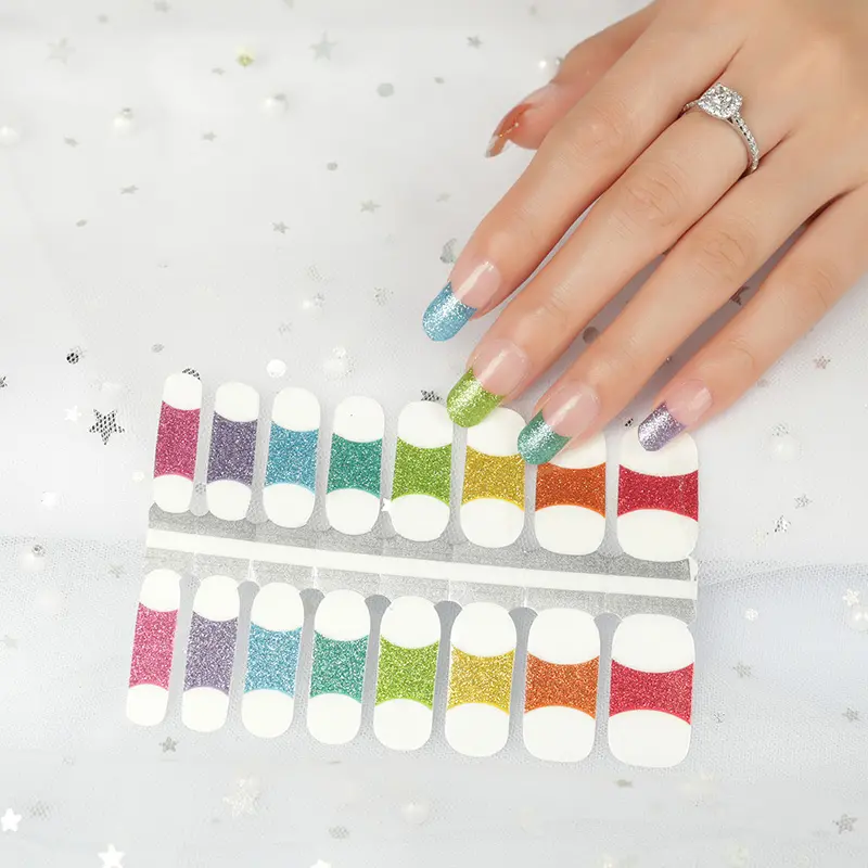 Rainbow design nail wraps flower nail polish stickers nail art wraps