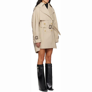 Veste courte beige en trench-coat pour femmes, vente en gros directe d'usine, double boutonnage, boucles de ceinture, design tendance, veste sur mesure - Product Image 2