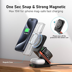 Nueva tendencia 3-en-1 plegable magnético Qi 15W cargador inalámbrico rápido para teléfono iPhone reloj inteligente y auriculares - Product Image 3