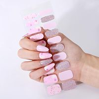 20 piezas de tiras de uñas de gel semicuradas para Halloween con diseño de telaraña fantasma y purpurina rosa, incluye lima de uñas y palito para cutículas