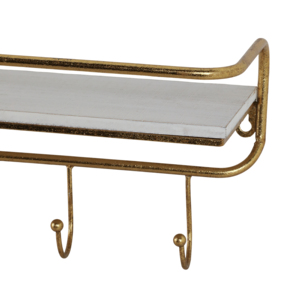 Wall Mounted Storage <b>Shelf</b> with <b>Hooks</b> Metal and Wood Design for Living Room Hanging Organizer Rectangular - Product Image 6