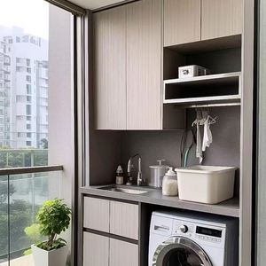 Ensemble de meuble-lavabo pour buanderie en bois massif moderne pour machine à laver avec un design élégant - Product Image 1