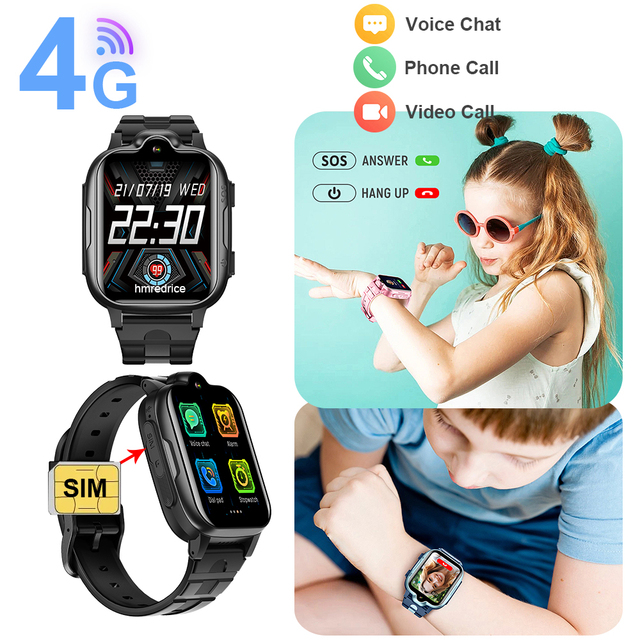 Cute Smart Watch Kids 4G Video Call SOS Button GPS Tracker TFT Display IP67 1.69 Inches Large Screen for Children Boys Girls