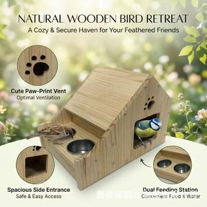 Nid d'oiseau en bois avec double mangeoire, en pin durable, de forme rectangulaire, pour l'élevage de poulets et l'abri contre la pluie - Product Image 3