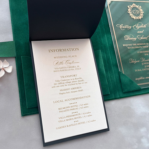Luxury Velvet Pocket Hardcover Gold Folio <strong>Personalisation</strong> Cover with Gold Foil Acrylic <strong>Invitations</strong> for Fine Wedding Music Style - Product Image 6