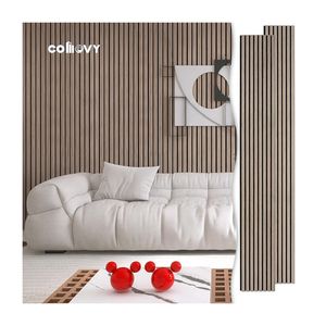 Fábrica al por mayor Precio adecuado Material de fibra de listón Paneles de listones de madera acústicos flexibles Pared - Product Image 5