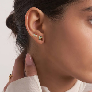 Pe144 रिन्टिन महिलाओं के सोने की बालियां 14k सोने की बलियां कोमल सरल छोटे मशरूम के गहने - Product Image 2