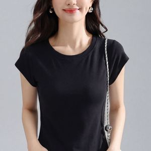 T-shirt à manches courtes pour femme, coupe ajustée, 93,9 % coton, 6,1 % élasthanne, 180 g/m², logo brodé, blanc, noir, gris, t-shirts basiques - Product Image 4
