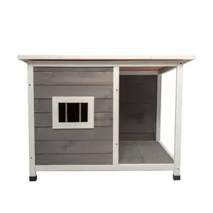 Outdoor Puppy Hondenkennel, Waterdichte Hondenkooi, Houten Hondenhok Met Veranda Dek