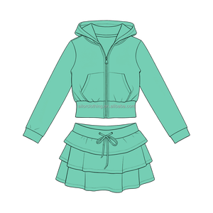 Conjunto Deportivo de Dos Piezas para Niñas, Chaqueta con Capucha de Manga Larga con Bolsillo Canguro y Falda Escalonada en Tela de Yoga - Product Image 2