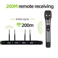 Système de microphone sans fil UHF professionnel, 4 micros, montage sur rack, multi-antennes, signal stable, installation de système PA, conférence, sonorisation