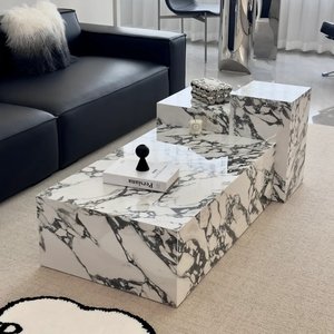 طاولة قهوة فاخرة من الرخام الكالكوتا فيولا بتصميم جديد لغرفة المعيشة من بيرفكت ستون - Product Image 6