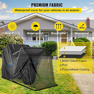 Abri de <span class=keywords><strong>garage</strong></span> universel imperméable et résistant aux UV 600D noir pour motocyclettes. - Product Image 5
