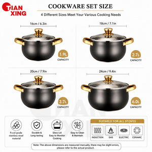 Set di Pentole TIANXING in Acciaio Inox 8 Pezzi con Manici Dorati, Pentole per Zuppe e Casseruole Nere, Set per Cottura a Induzione - Product Image 4