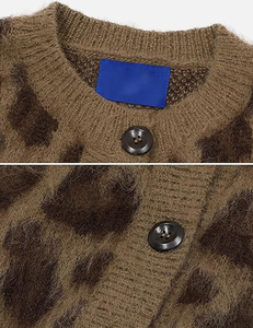 Logotipo OEM Casual Leopardo Imprimir Cardigan XS das Mulheres Crewneck Manga Longa Botão Camisola De Malha Único Breasted Y2K <span class=keywords><strong>Cheetah</strong></span> <span class=keywords><strong>Print</strong></span> - Product Image 5
