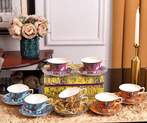 Ensemble en porcelaine osseuse à motif d'éléphant de luxe nordique, design moderne, tasse à café, soucoupe, matériau céramique pour boissons, thé, tasse originale - Product Image 1