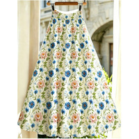 Rok Panjang Wanita Motif Bunga Musim Panas Terbaru, Model Empire Waistline A-line, Sporty Stylish Elegan, Grosir Kustomisasi