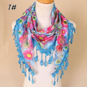 Primavera verão colorido laço triângulo cachecol oco mulheres bordado laço xale mantilla igreja véu - Product Image 3