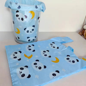 Bolsas de camisetas azules con logotipo personalizado con diseño de Panda, materiales reciclados, Asa de chaleco para uso en supermercados y exposiciones - Product Image 1