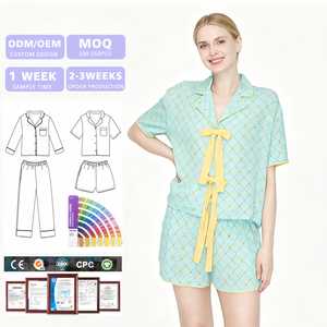 Women 100% Cotton Short Sleeve Pajama Set With Polka Dot <b>Print</b> Bow Tie Front Closure Summer Loungewear Casual Sleepwear - Product Image 1