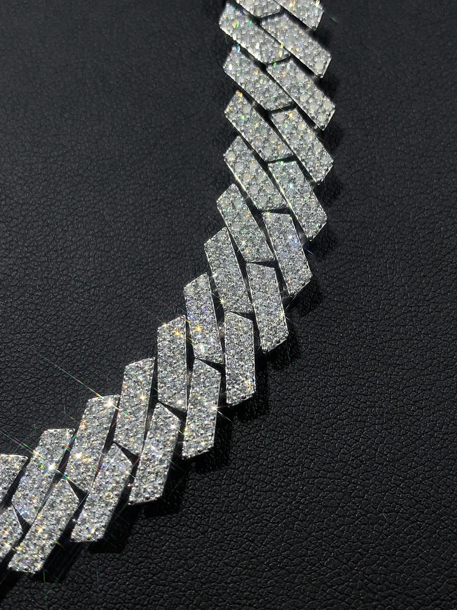 Echt Diamant Luxe 18K Wit Goud Massief Zwaar Dik 20Inch Aangepaste Naamsluiting Diamanten Cubaanse Ketting