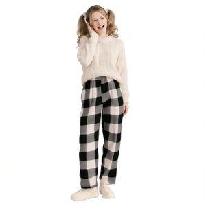 J797R Set Pigiama Lavorato a Maglia per Donna, Maniche Lunghe, Collo Tondo, Motivo a Quadri, Lunghezza Intera, Morbido Abbigliamento Invernale da Notte con Vita Elasticizzata - Product Image 1