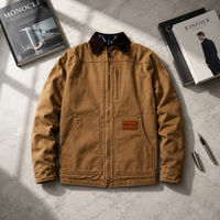 Veste de travail en toile de canard style Detroit pour homme GENFONT, col en velours côtelé, lavage enzymatique, fermeture éclair robuste, vêtements de travail d'hiver