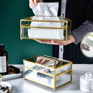 Doku kutusu yeni Modern ev dekoratif konteyner lüks altın yüz araba tutucular kapak Metal ayna akrilik cam kağıt peçete kutusu