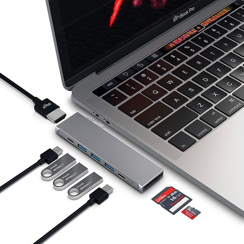 8-в-1 мульти разъемом USB Type-C USB хаб для Macbook Pro 13/15 для Thunderbolt 3 Встроенный 40 Гбит/с SD карта Micro SD 5K 60Hz 100W PD быстрое зарядное устройство
