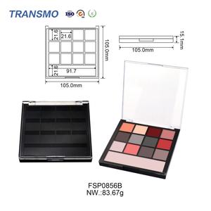 Boîtier compact pour fards à paupières 12 couleurs, logo personnalisé, 12g, boîtier pour fards à paupières avec couvercle en cristal, noir avec emplacement pour pinceau - Product Image 2