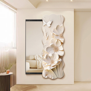 Groothandel Maatwerk Moderne Noordse Bloemen Wanddecoratie Woonkamer Veranda Kristallen Porselein Schilderij Muur Kunst Glazen Spiegel