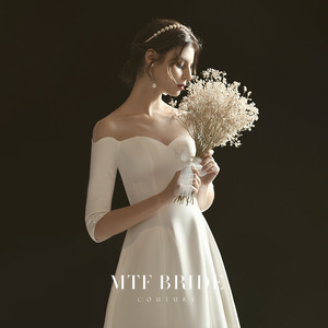 Mtf Bride Satin Wedding Dress Off The Shoulder Sweetheart Neckline A Line Bridal Gown Simple Elegant Style - Product Image 4