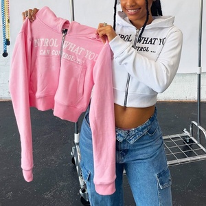 Custom Women High Quality Screen Print Pullover Hoodies Sweatshirt French Terry Top <b>Zip</b> <b>up</b> <b>Crop</b> Hoodies for Women - Product Image 3