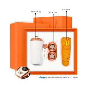 ธุรกิจของขวัญชุดสํานักงานแก้วสูญญากาศส่งเสริมการขาย + พัดลมคอ 1000mah + ชุดของที่ระลึกกล่องของขวัญร่มห้าพับ - Product Image 2