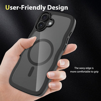 Pour iPhone 16 Plus Transparent Magnétique Antichoc Vague Conception Dos Dur avec Support de Charge Sans Fil Slim Fit Étui de Protection