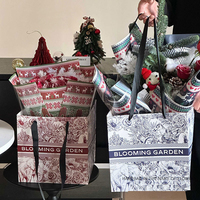 Bolsa de Papel con Base Cuadrada y Asa para Regalo de Flores Navideñas, Bolsa de Mano Portátil para Fiestas, Paquete de Ramo con Impresión Personalizada al por Mayor