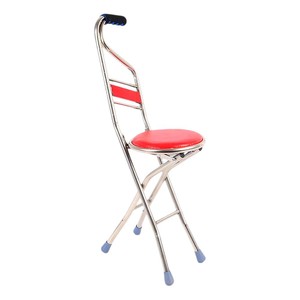 Stainless Steel <b>Folding</b> Cane <b>Stool</b> Red Non Slip Seat For Elderly Walking Aid - Product Image 2
