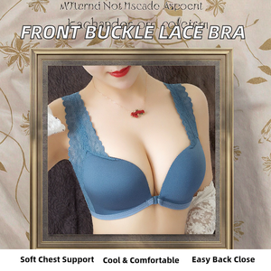 Sujetador sexy de punto para mujer, con encaje fruncido para pecho pequeño, espalda en U, copas removibles, cierre trasero, lavable a máquina. - Product Image 2