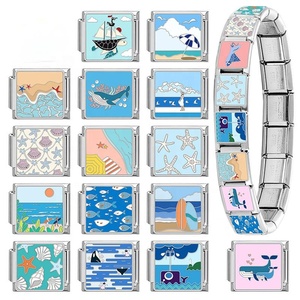 Módulo de Charms Hecho a Mano Serie Océano Fresco DIY Estilo Italiano Modular de Acero Inoxidable Electrochapado para Pulsera Elástica - Product Image 3